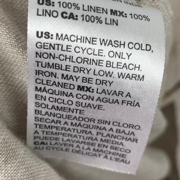 Chico's Linen Crop Wide Leg Pants Womens Size Large (2) Tan Elastic Button Hem - Picture 8 of 9